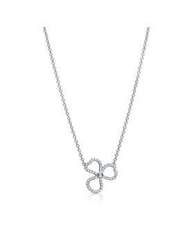 Tiffany & Co Elegant Style Paper Flowers Three Leaf  Clover Open Flower Pendant Womens Diamonds Necklace